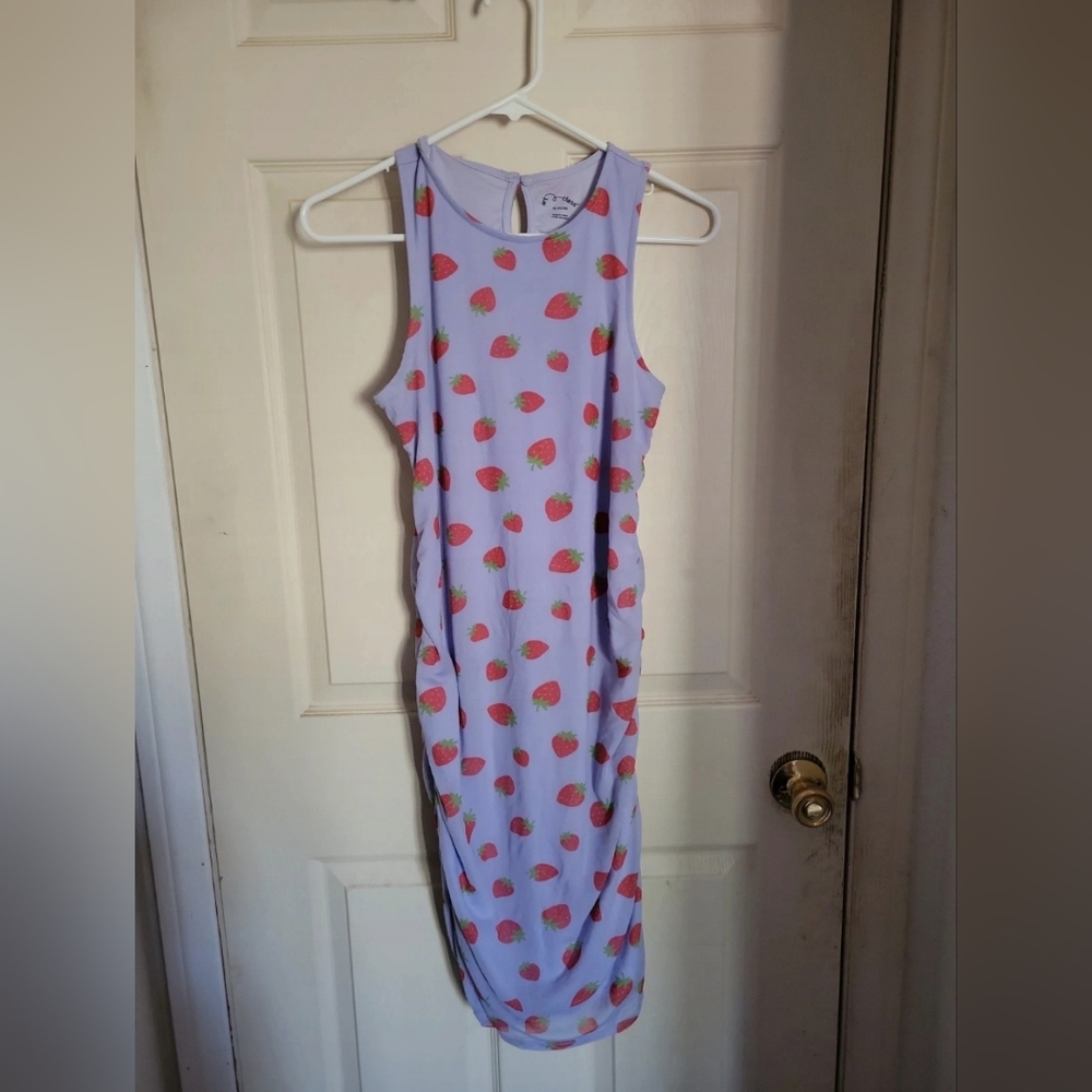 Cute Bodycon Lavender Strawberry Dress w/ Cinched Sides Size XL